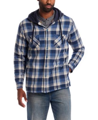 Men's Sherpa Lined Flannel Hooded Shirt Jacket