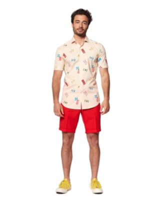 Big & Tall Beach Shirt - Short Sleeved Button Down Dress Shirt - Slim Fit - Beige