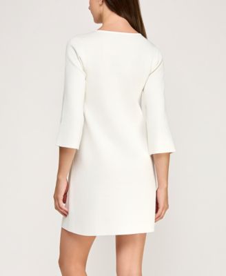 Juniors Contrast Bow A-Line Sweater Dress