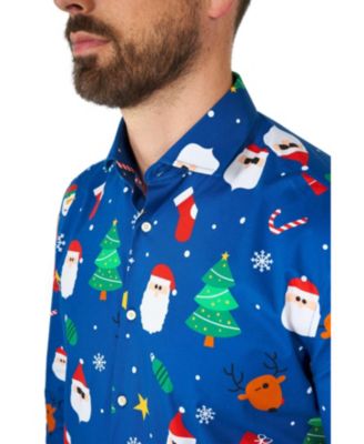 Men's Festivity Blue Shirt - Perfect For Christmas - Xmas Parties - Including 1 Button-Up Shirt - Blue - Long sleeve