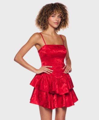 Juniors' Strapped Ruffle Layered Square Neck Dress