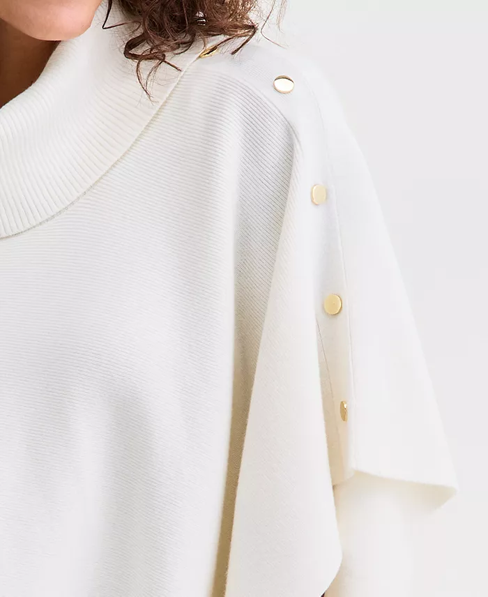Women's Cowl-Neck Button-Detail Poncho - thumbnail 5