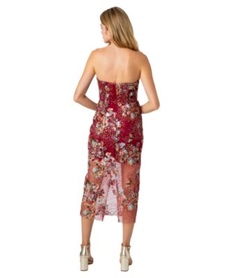Women's Floral Sequin Strapless Dress