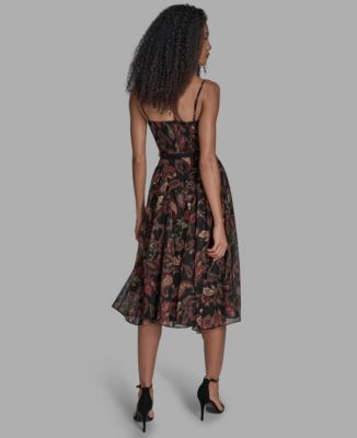 Women's Printed Sweetheart Neck Midi Dress