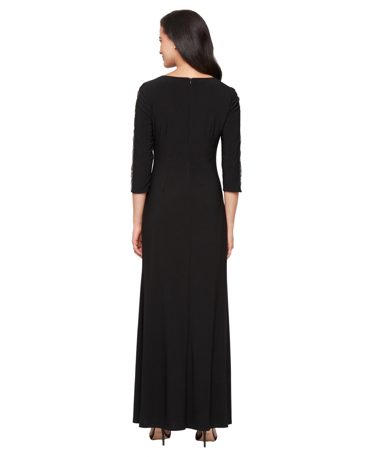 Sl Fashions Petite 3/4-sleeves Round Neck A-line Dress In Black