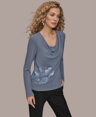 Women's Floral Detail Long Sleeves Relaxed Top