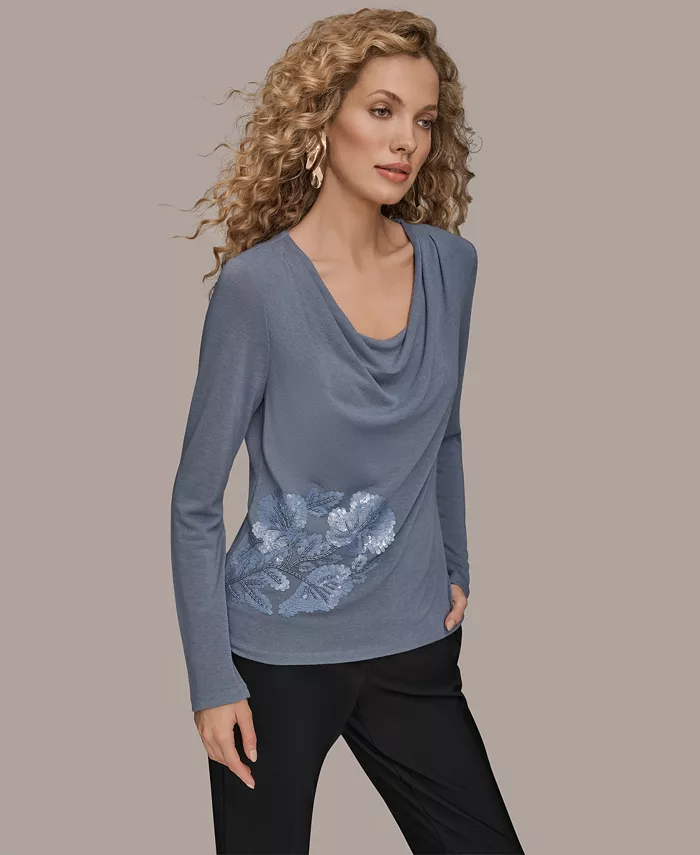 Women's Floral Detail Long Sleeves Relaxed Top - thumbnail 2