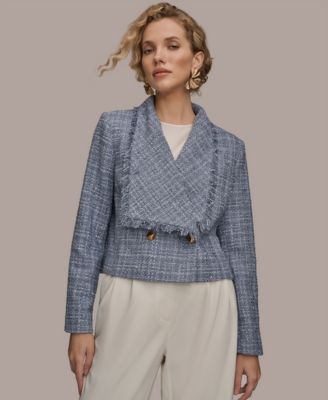 Women's Shawl Collar Fringe Detail Wrap Jacket