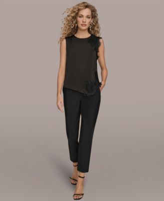 Women's Sleeveless Embellished Lace Trim Top