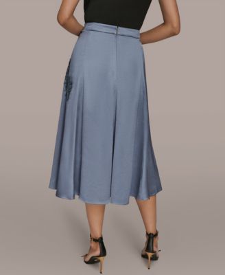 Women's Floral Cutout Satin Midi Skirt