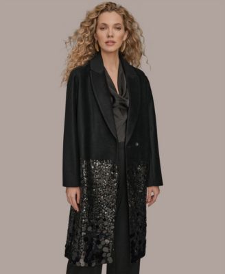 Women's Snap Closure Sequin Embellished Coat