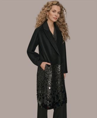 Women's Snap Closure Sequin Embellished Coat