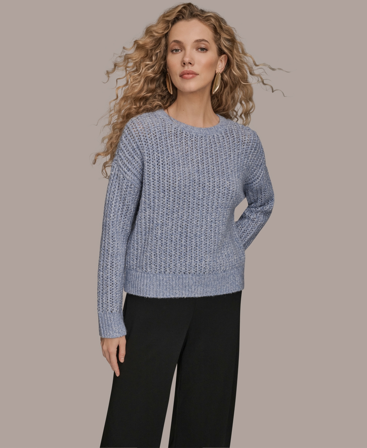 Donna Karan New York Women's Oversized Long Sleeves Open Stitch Sweater