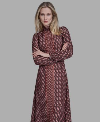 Women's Long Sleeve Mock Neck Midi Dress