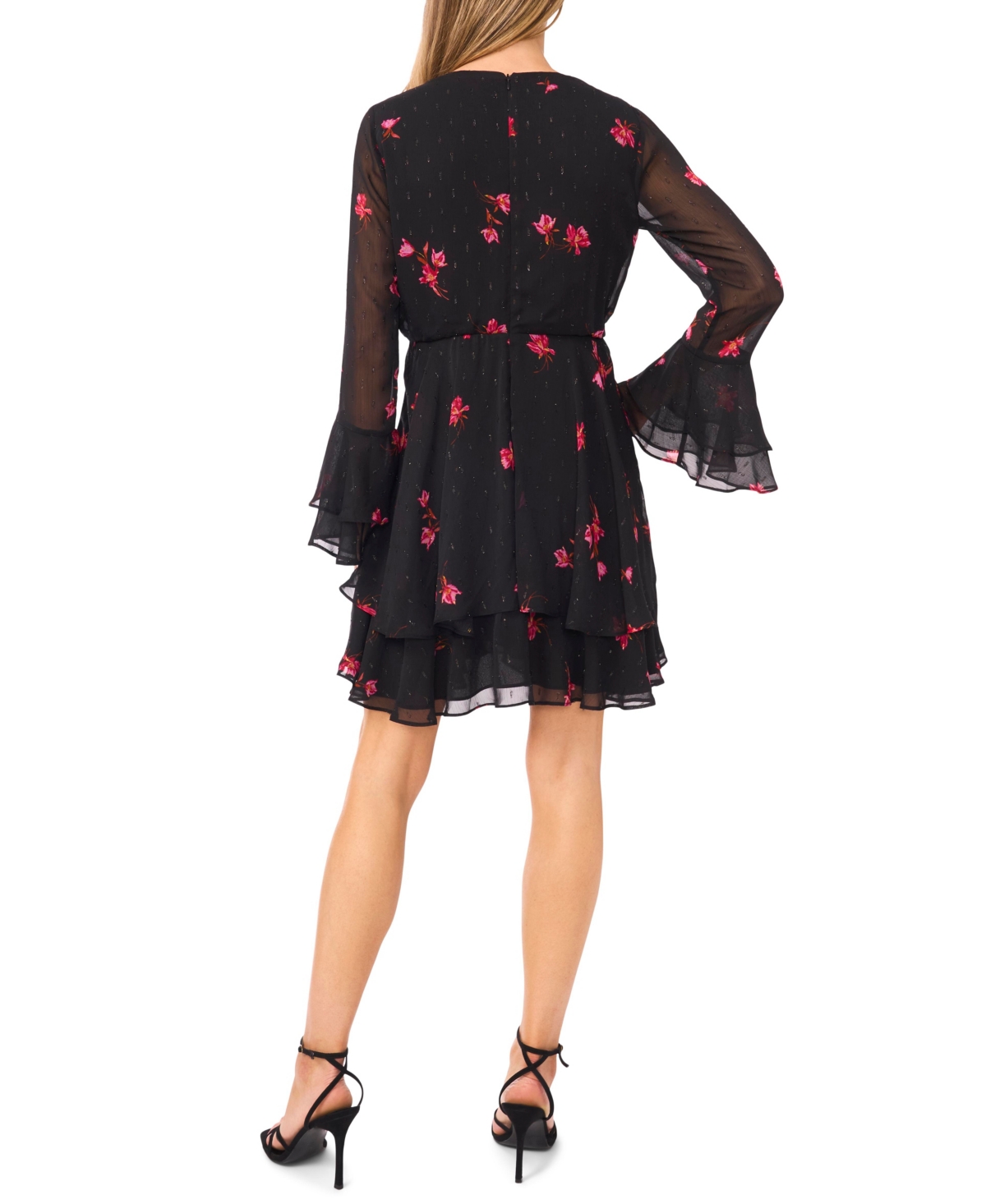 Cece Women's Long Sleeve Ruffle Mini Dress In Black