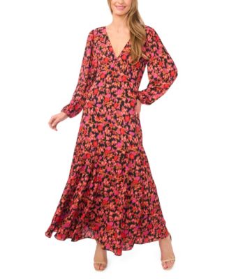 CeCe - Women's V-Neck Balloon Sleeve Maxi Dress