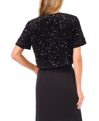 Women's Cropped Velvet Sequin Short Sleeve Top