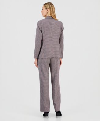 Kasper Womens Houndstooth One Button Jacket Houndstooth Wide Leg Pants In Purple