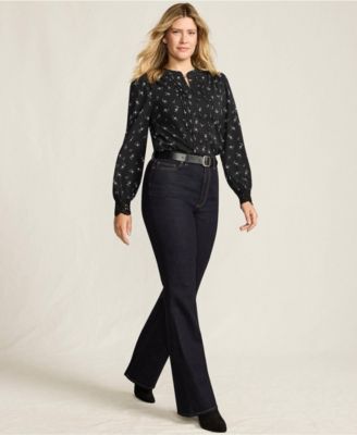 Women's Lightweight Jersey Long Sleeve Button Front Pintuck Top