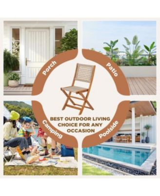 Outdoor Folding Chairs Set of 2, Wooden Patio Dining Chairs with High Back