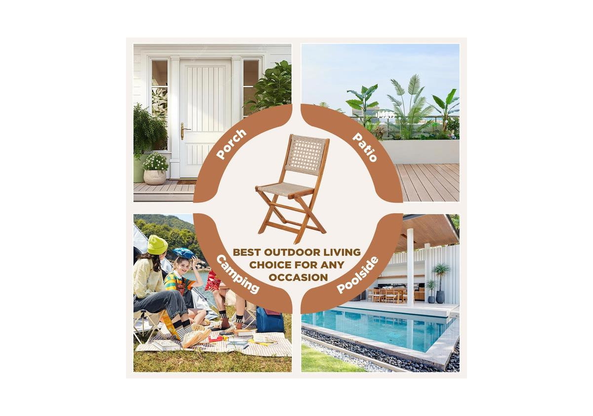 Aecojoy Outdoor Folding Chairs Set of 2, Wooden Patio Dining Chairs with High Back