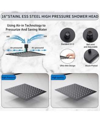 16 Inch Oversize Stainless Steel Rain Shower Head - Matte Black High Pressure Shower Head, Square Rainfall Shower Head
