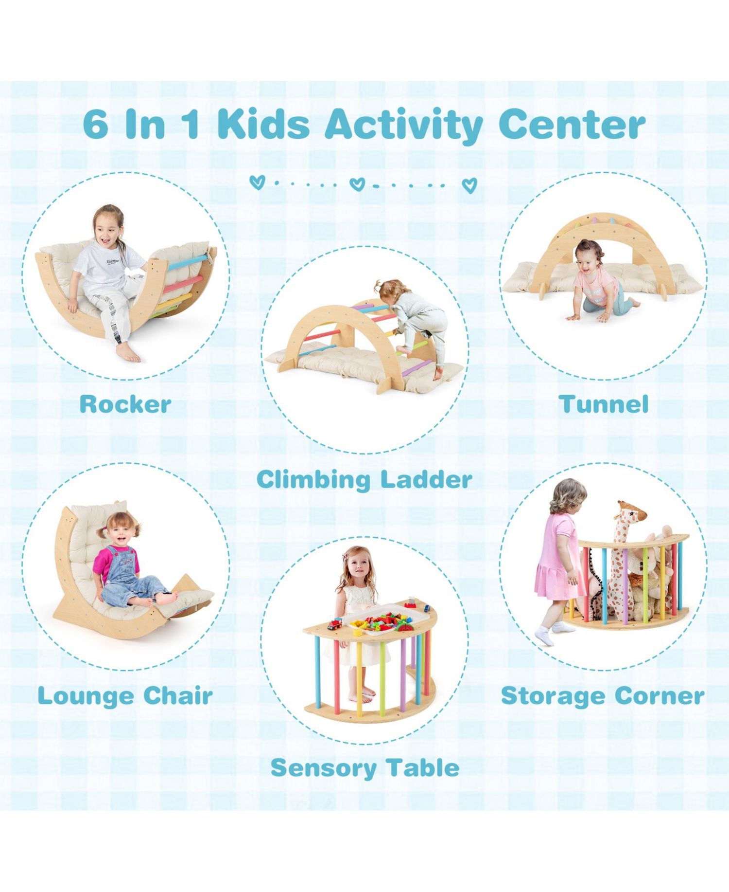 Wooden 6-in-1 Climbing Arch Playset