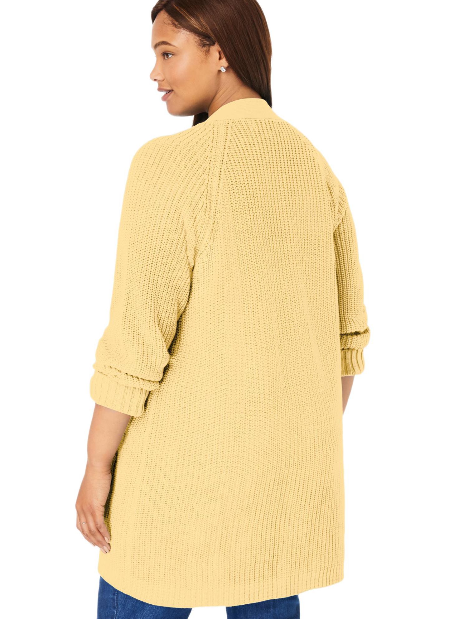 Женский кардиган Woman Within Plus Size Within Button-Front Shaker Cardigan, цвет: Banana — фото 2
