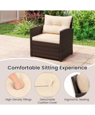 3-Piece Patio Furniture Set PE Rattan Conversation Set w/ Glass Coffee Table Outdoor