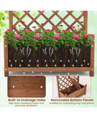 60'' Tall Raised Garden Bed w/ Diamond Lattice Trellis Drainage Holes Outdoor