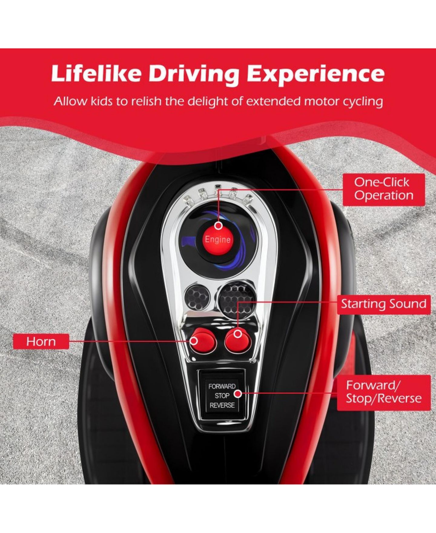Детская игрушка SUGIFT Rechargeable 6V 3-Wheel Motorbike Ride-On Toy, 36"L x 19"W x 25"H, Ages 3+, цвет: Красный — фото 8