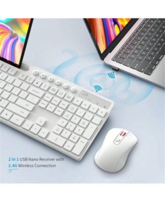 Wireless Keyboard & Mouse Combo, 2.4G, Silent 6-Button Mouse, Phone/Tablet Holder, Compatible, Sleek White Design