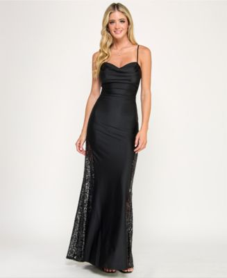blue floral slip dress Blue Floral Slip Dress with Slit – Lace Detail Maxi Dress – Luxxe Apparel