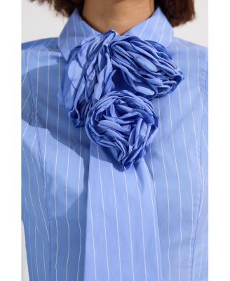 Women's Rosette Woven Shirt Maxi Dress