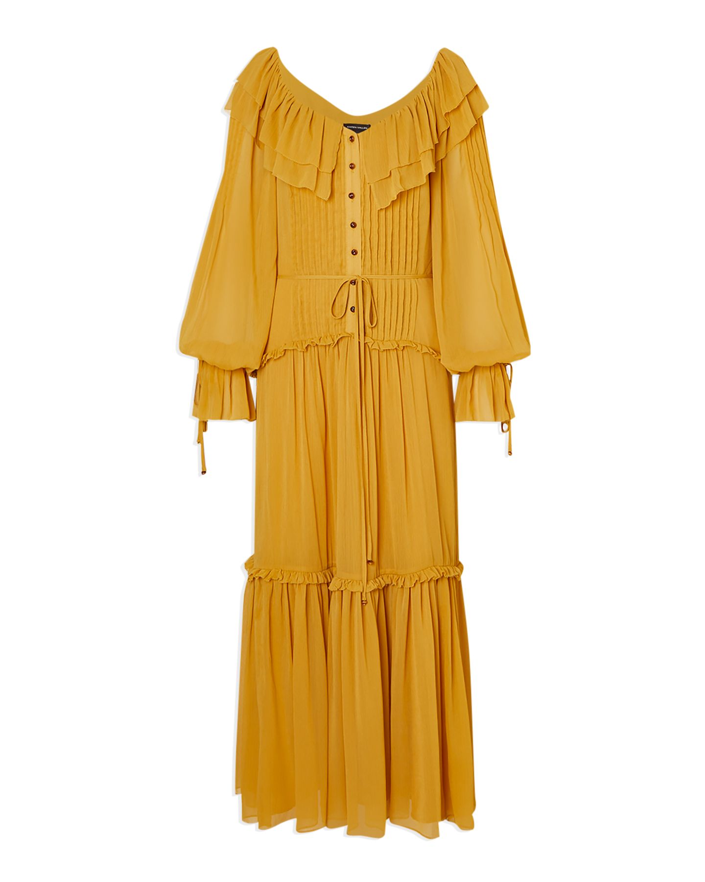 Женское платье Karen Millen Georgette Ruffle Woven Maxi, цвет: Ochre — фото 8
