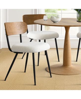 5-Piece 39.5 Inch Round Dining Set with Wood-Look Table and 4 Boucle Upholstered Chairs with Wood Back and Black Metal Legs-Maison Boucle