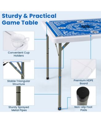 35 Inch 4 Player Game Card Folding Mahjong Table with Cup Holders