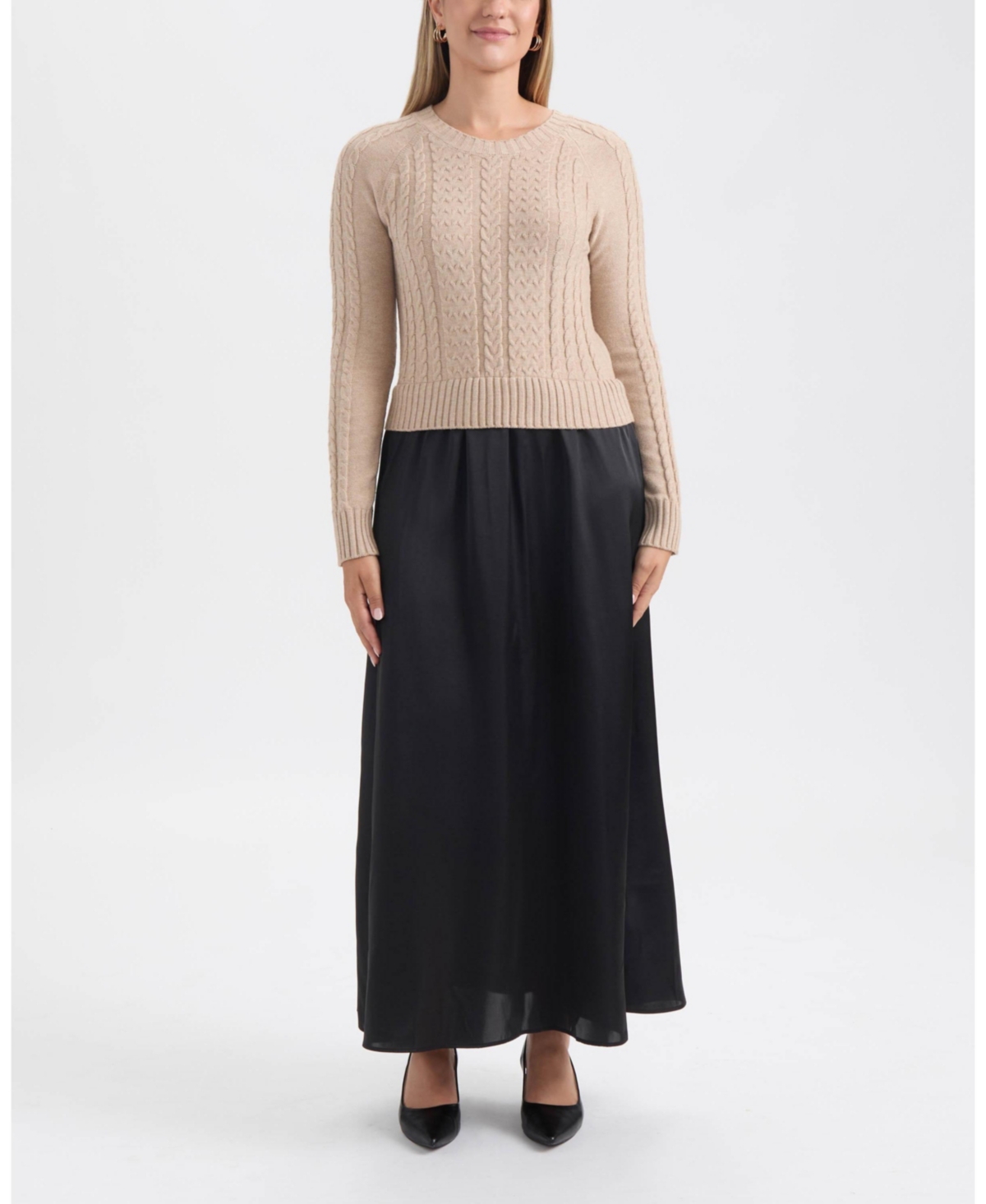 Ellen Tracy Women's Twofer Cable Sweater Dress