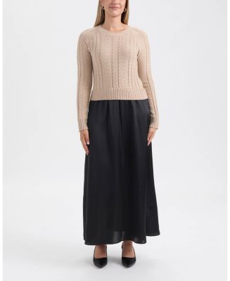Ellen Tracy Women's Twofer Cable Sweater Dress - Taupe mix