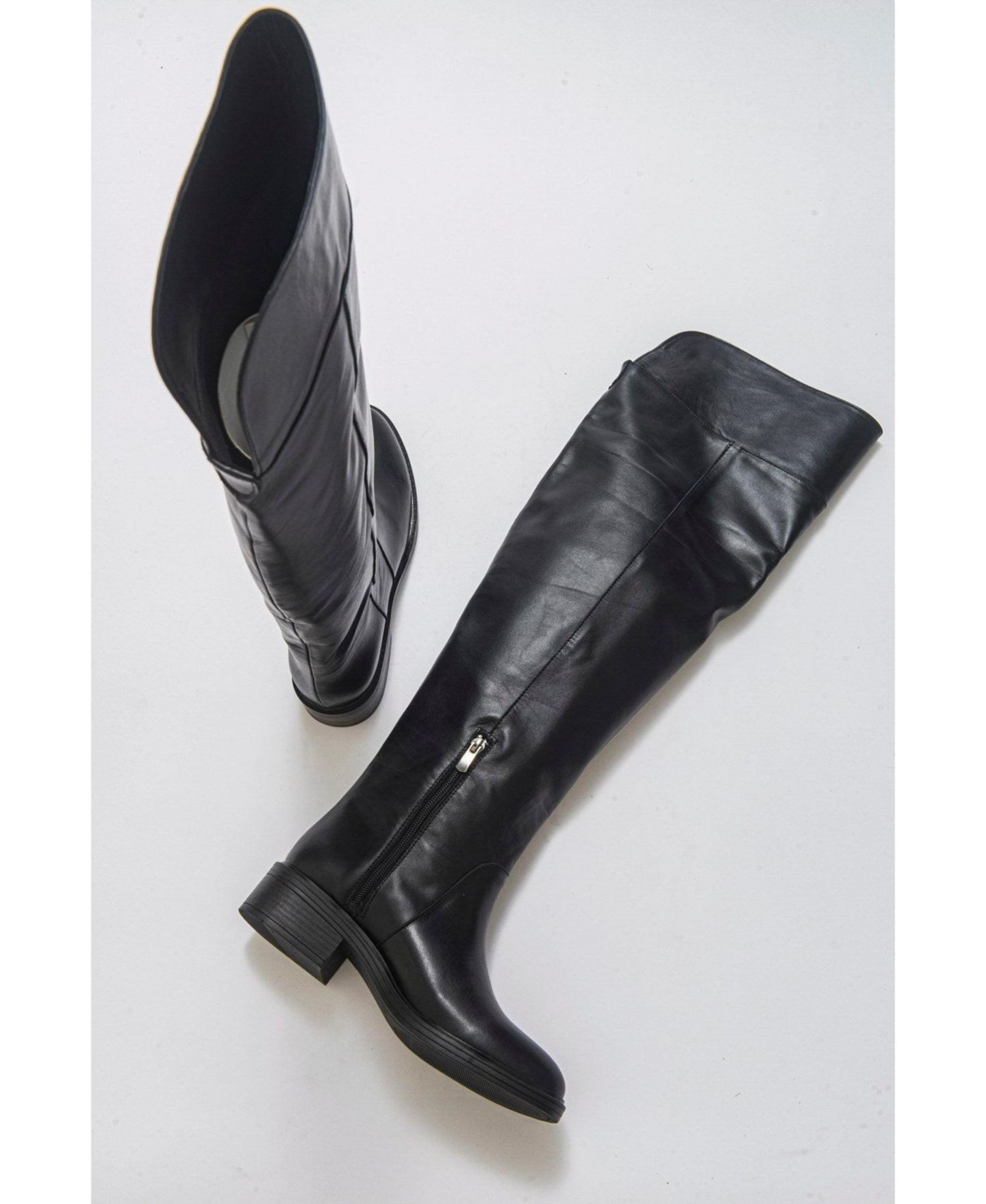 Женские ботинки Forever & Always Shoes Petya Leather Over the Knee, цвет: Чёрный кожаный — фото 6