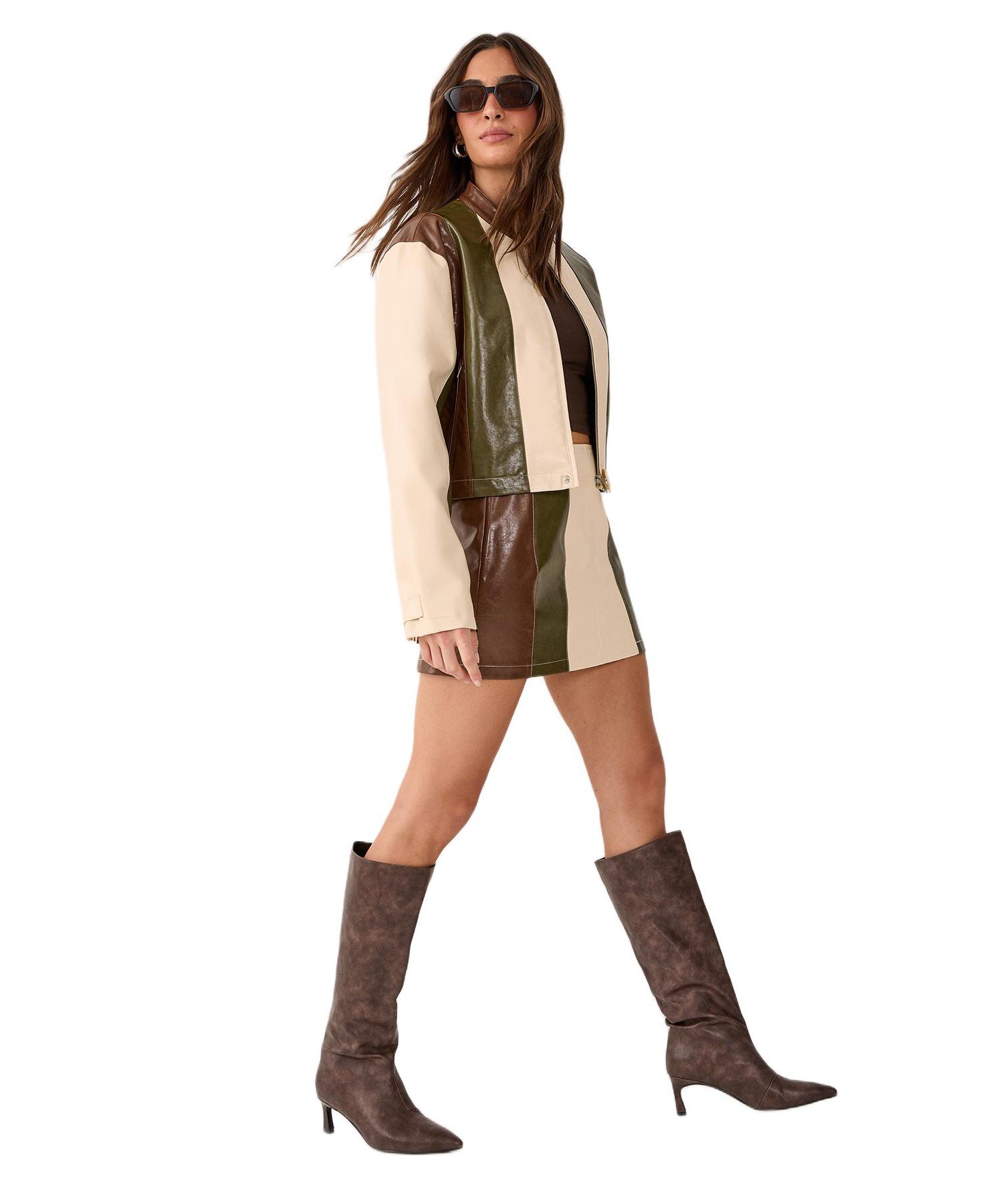 Women's Panelled Faux Leather Biker Jacket