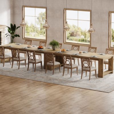 86.61-Inch Dining Table for 6-8, Farmhouse Narrow Kitchen Table with Pedestal Base Only Table)