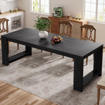 86.61-Inch Dining Table for 6-8, Farmhouse Narrow Kitchen Table with Pedestal Base Only Table)