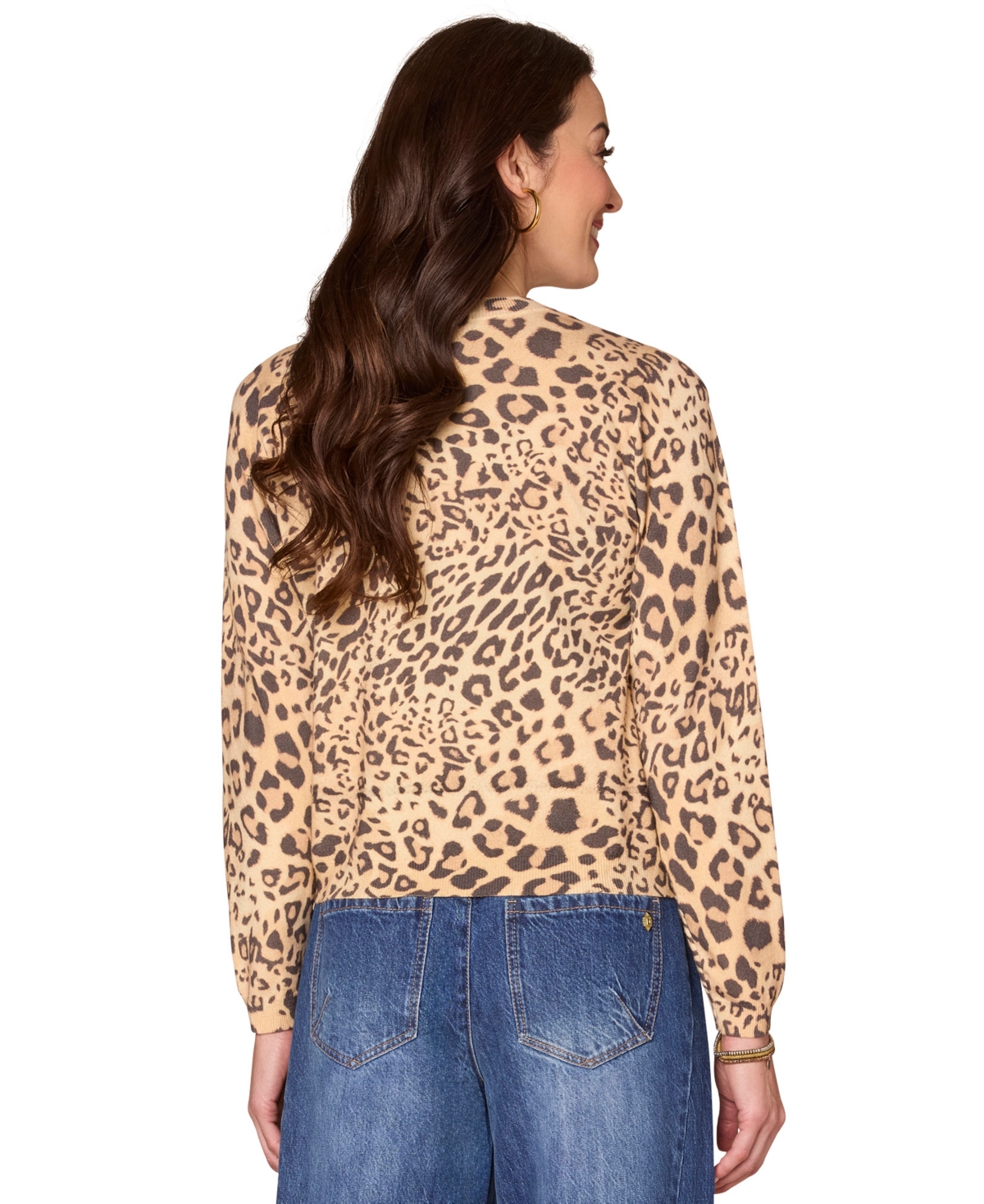 Democracy Women's Long Sleeve Sequin Printed Sweater In Animal Print