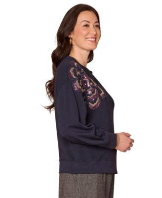 Women's Long Sleeve Beaded Crewneck Sweatshirt