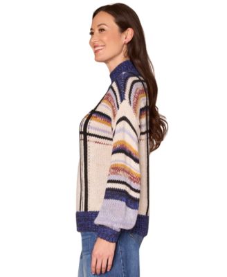 Women's Long Sleeve Mock Neck Stripe Sweater