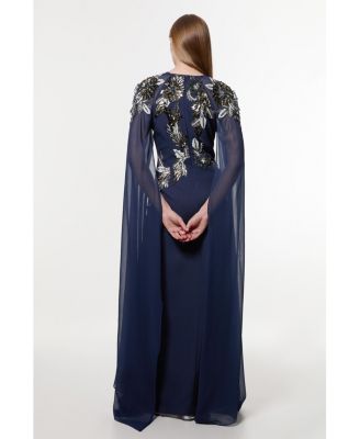 Women's Floral 3D Cape Sleeve Maxi Dress