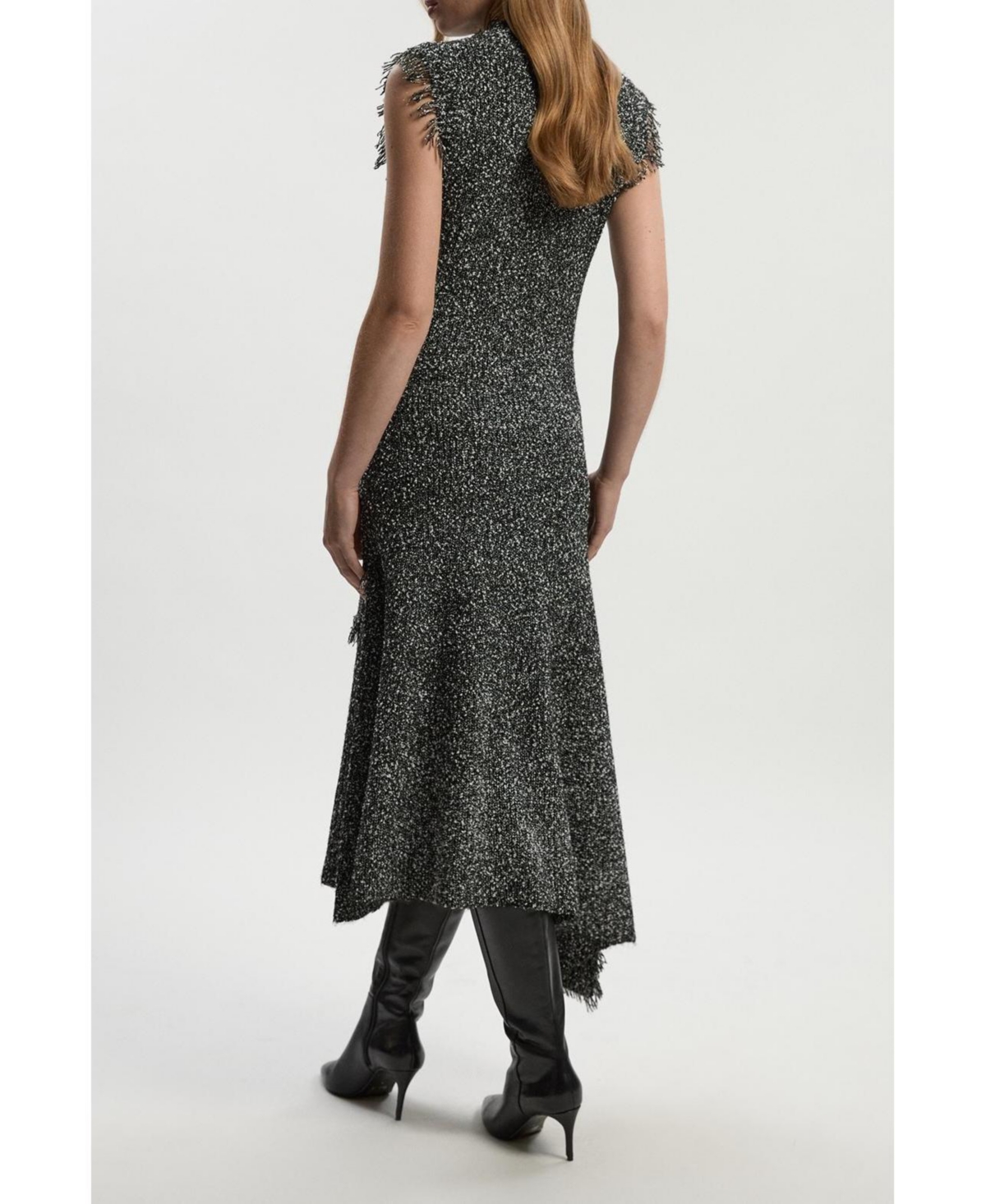 Karen Millen Women's Tweed Yarn Fringe Trim Knitted Dress