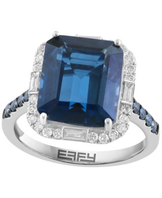 EFFY Collection - White and Blue Diamond (1/2 ct. t.w.) and London Blue Topaz (6-5/8 ct. t.w.) Ring in 14K White Gold