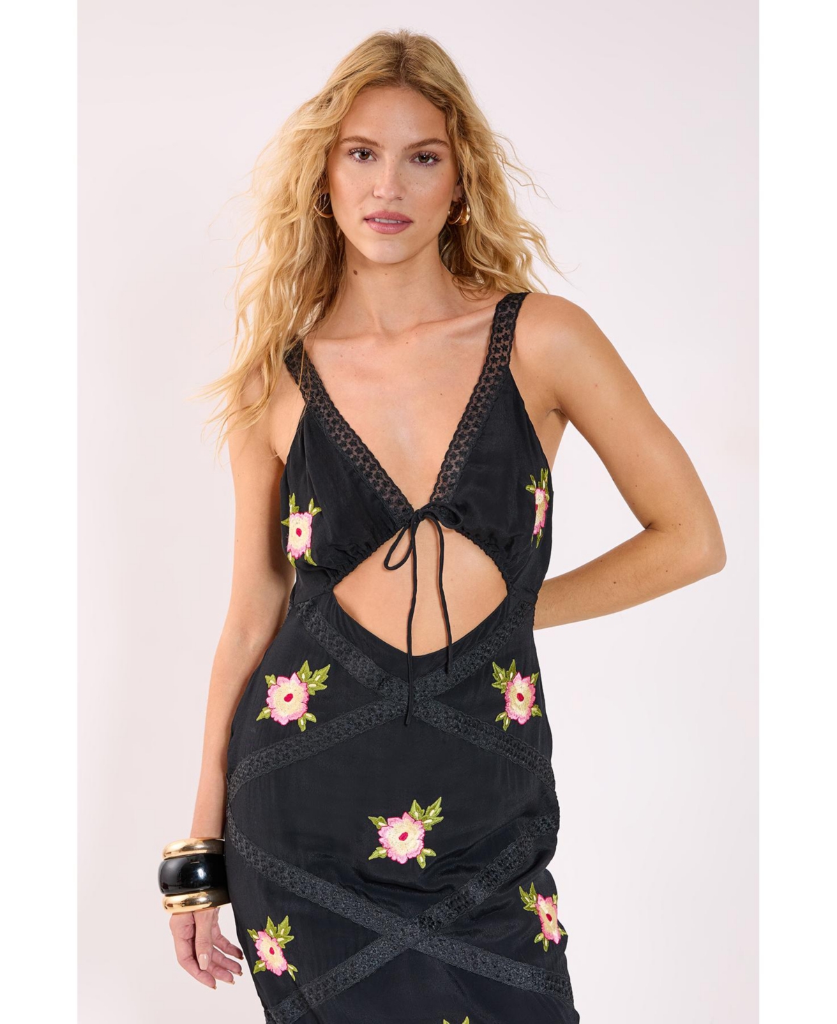 Nasty Gal Women's Embroidered Lace Trim Cut Out Maxi Dress